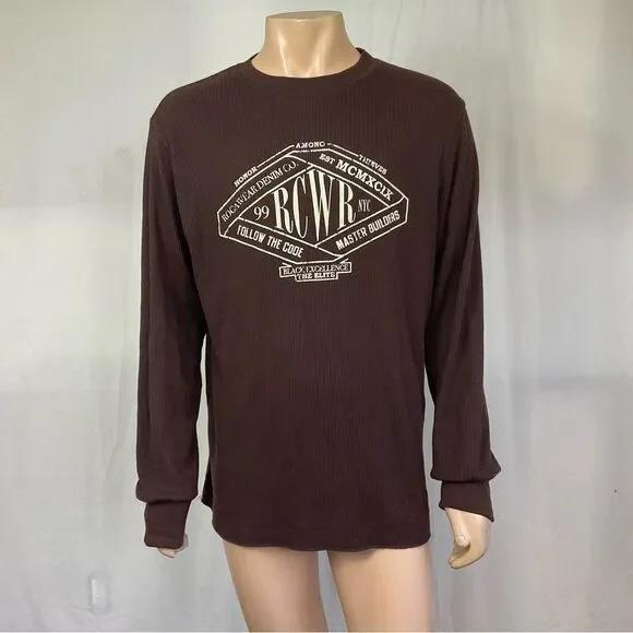 Rocawear Men's Brown Thermal Waffle Knit Long Sleeve Logo Graphic Top Size XL - Picture 5 of 10